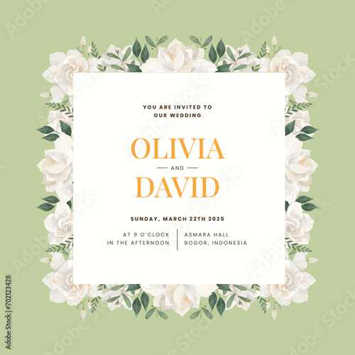 Cream Gardenia Flower Wedding Invitation Template