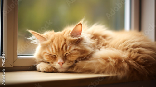 Fluffy red cat sleeps © khan
