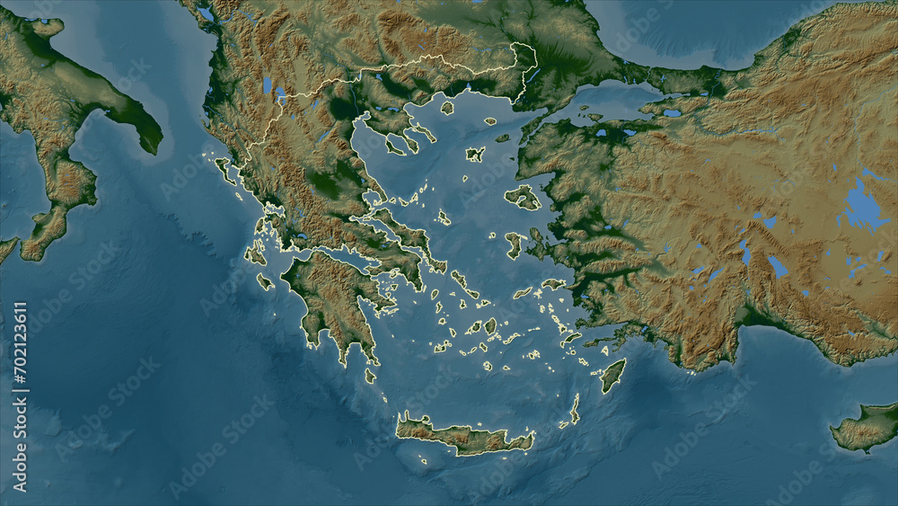 Greece outlined. Physical elevation map