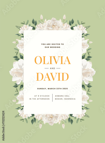 Cream Gardenia Flower Wedding Invitation Template