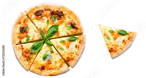 Four Cheese Pizza, Freshly Baked Pizza on White Background