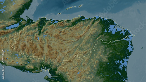 Honduras outlined. Physical elevation map