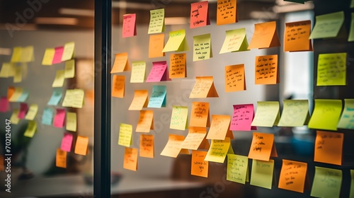 Brainstorming session with sticky notes , Brainstorming session, sticky notes