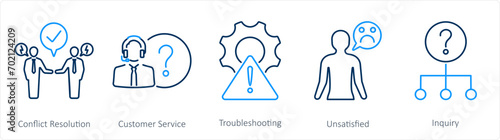 A set of 5 customer service icons as conflict resolutions, customer service, troubleshooting photo