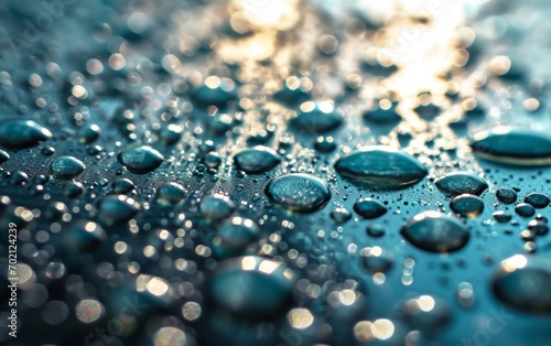  Imagine a full-frame image generated by AI, capturing the mesmerizing sight of water drops gracefully sliding on a light, wet surface. The droplets create a dynamic and fluid pattern, reflecting ligh
