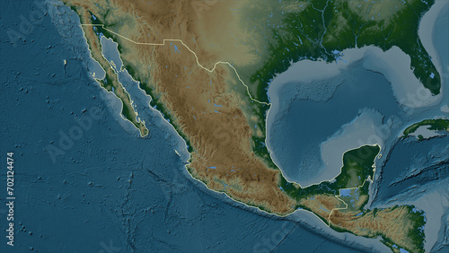 Mexico outlined. Physical elevation map