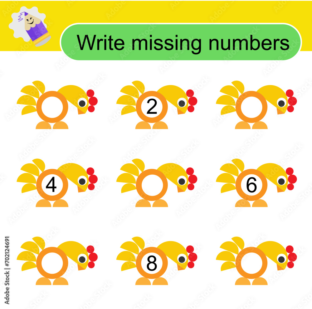 Catoonic Missing Numbers Math activity for kids. Write missing numbers. Activity page for ...