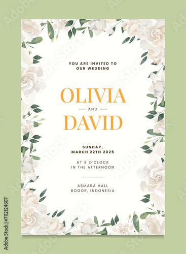 Cream Gardenia Flower Wedding Invitation Template