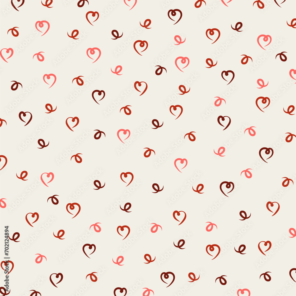 heart and doodle seamless pattern illustration. Romantic pink and red hearts background print. Valentine's day 