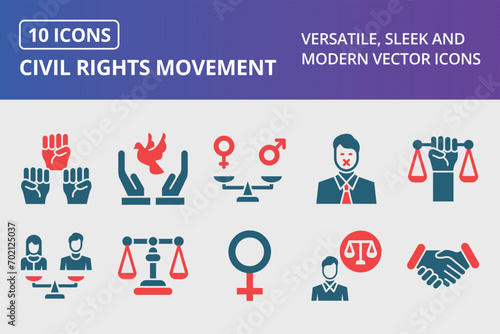 Civil Rights Movement Glyph Two Color Icons Set