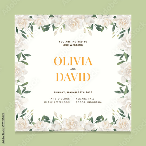 Cream Gardenia Flower Wedding Invitation Template