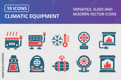 Climatic Equipment Glyph Two Color Icons Set