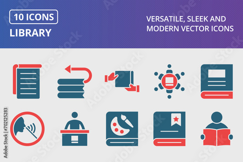 Library Glyph Two Color Icons Set