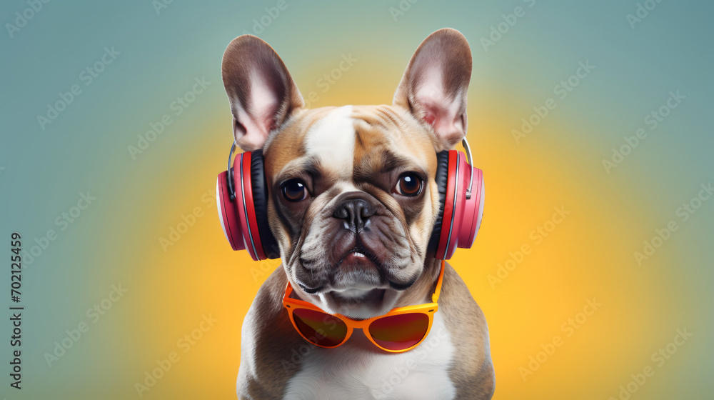 Funny dog with headphones