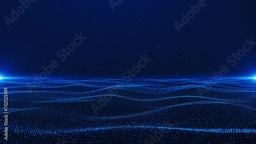 Motion of sci-fi digital data flow Cyber or technology big data Bokeh particles background. Hi-tech information flow, blockchain, bigdata visualization. DOF Business Science and technology copy space. photo