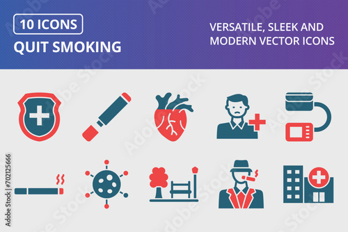 Quit Smoking Glyph Two Color Icons Set