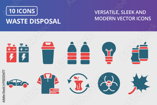 Waste Disposal Glyph Two Color Icons Set photo