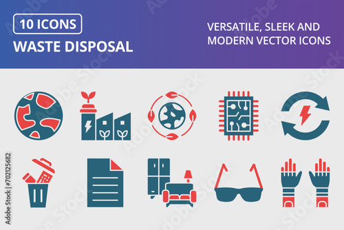 Waste Disposal Glyph Two Color Icons Set
