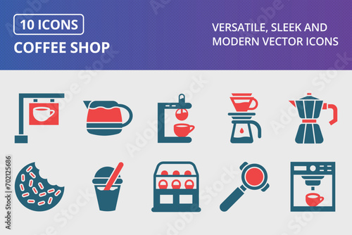Coffee Shop Glyph Two Color Icons Set