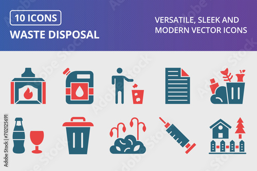 Waste Disposal Glyph Two Color Icons Set