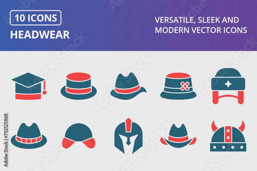 Headwear Glyph Two Color Icons Set
