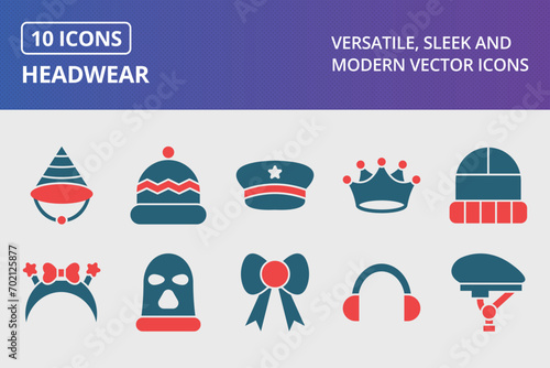 Headwear Glyph Two Color Icons Set