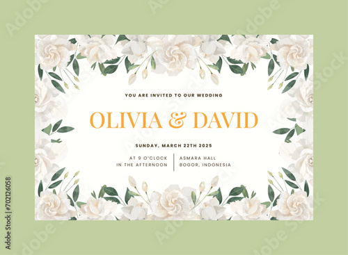 Cream Gardenia Flower Wedding Invitation Template