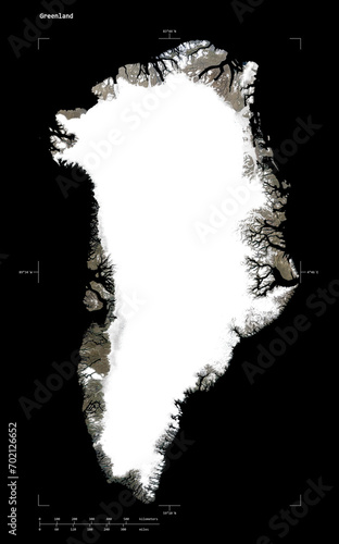 Fototapeta Naklejka Na Ścianę i Meble -  Greenland shape isolated on black. Low-res satellite map