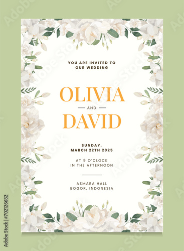 Cream Gardenia Flower Wedding Invitation Template