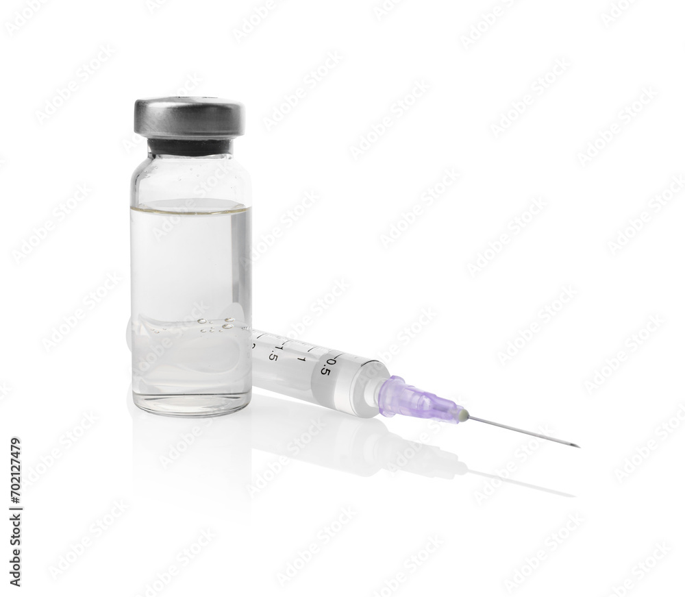 Disposable syringe with needle and vial isolated on white Disposable syringe with needle and vial isolated on white