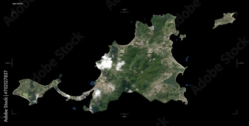 Saint Martin shape isolated on black. Low-res satellite map