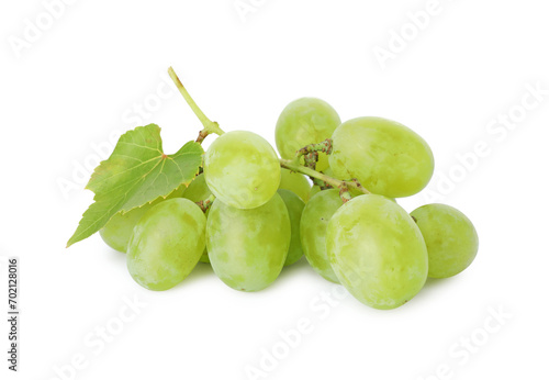 Fresh grapes and leaf isolated on white