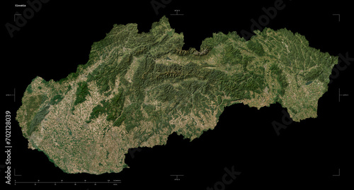 Photography Slovakia shape isolated on black. Low-res satellite map