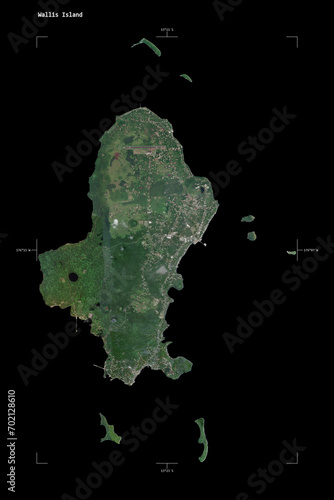 Wallis Island shape isolated on black. Low-res satellite map
