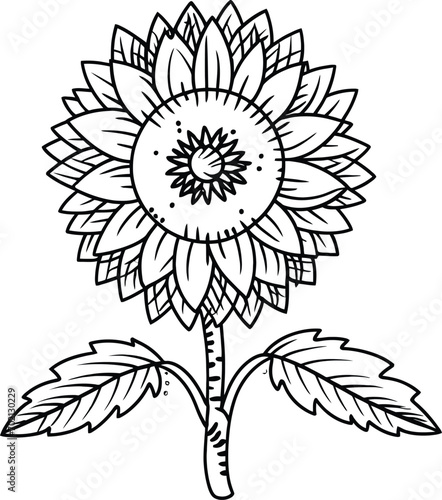 colorable Sunflower Outline  Sunflower Line Art  Floral Line Drawing  black and white sunflowers vector illustration