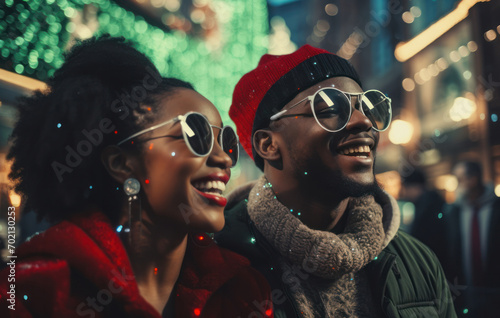 An Afro-American couple joyfully celebrates the New Year's holidays, generative AI