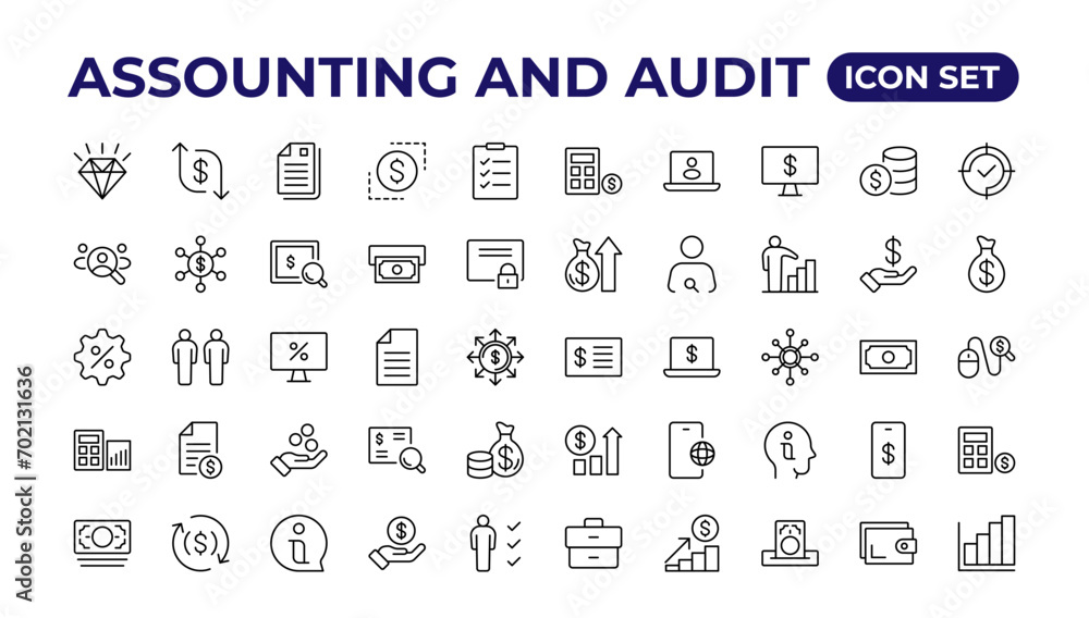 Accounting icon set. Taxes and accounting line icons collection. - obrazy, fototapety, plakaty 