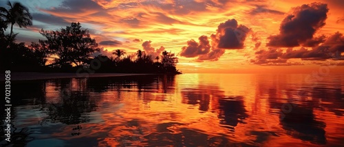 Bahamian Sunsets Fiery Hues Reflecting Off Tranquil Island Waters