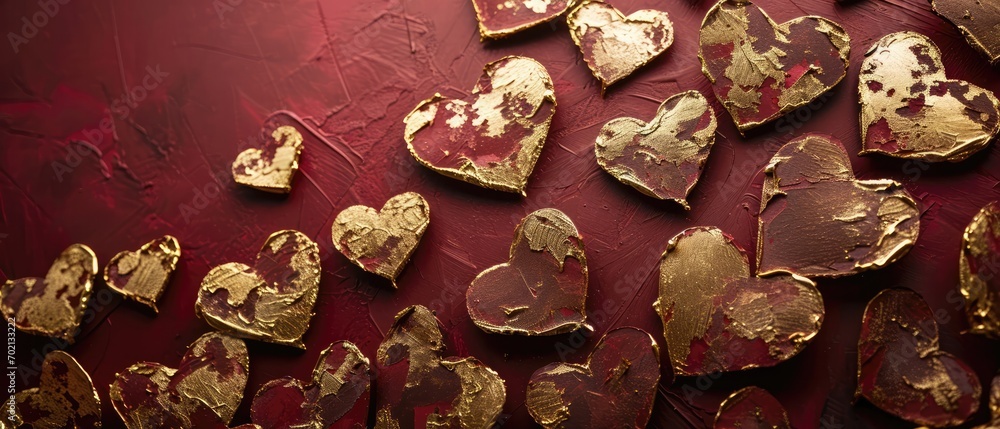 Elegant Gold Foil Hearts On A Deep Burgundy Background