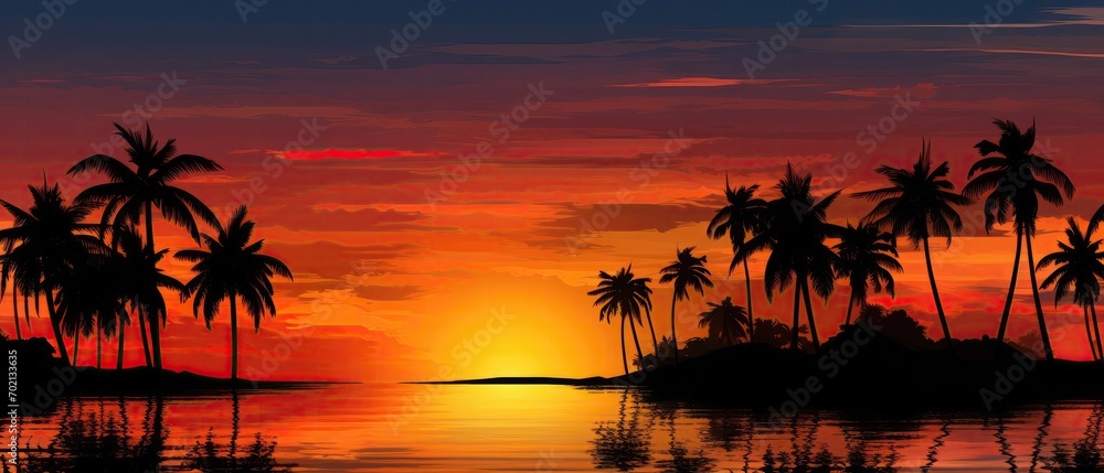 Sunset Serenity Palm Trees Silhouette Against A Fiery Caribbean Sky