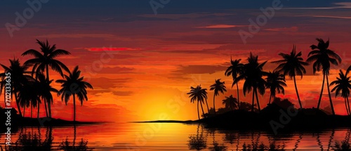 Sunset Serenity Palm Trees Silhouette Against A Fiery Caribbean Sky