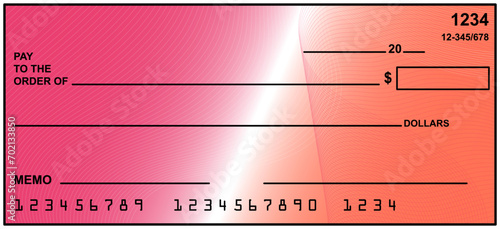 Vector of Blank Bank or Personal Check. Payment, Money, Cash, Currency, Cheque, Banknote
