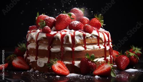 Recreation of creamy cake with strawberries