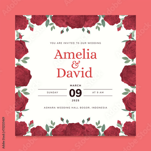 Red Rose Flower Wedding Invitation Template
