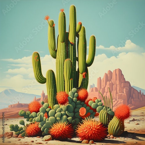 A green cactus. Cactus illustration. Generative AI