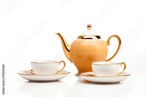 Luxury Tea set new year theme on white background, isolated on a white background PNG