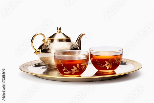 Luxury Tea set new year theme on white background, isolated on a white background PNG