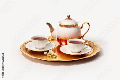 Luxury Tea set new year theme on white background, isolated on a white background PNG