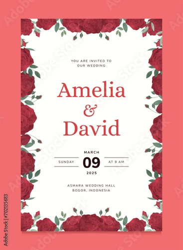 Red Rose Flower Wedding Invitation Template