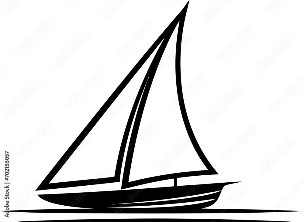 Sailboat silhouette in black color. Vector template for laser cutting wall art.